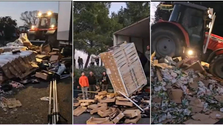 Fermierii francezi distrug camioanele cu alimente venite din afara tarii. Un cuplu de soferi din Romania a ramas fara 10 tone de carne Imagine