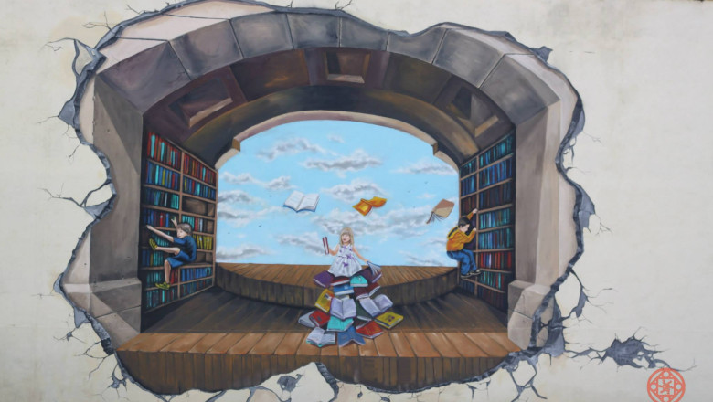 FOTO. Prima pictura murala 3D de mari dimensiuni din Romania a fost realizata in curtea unei scoli Imagine