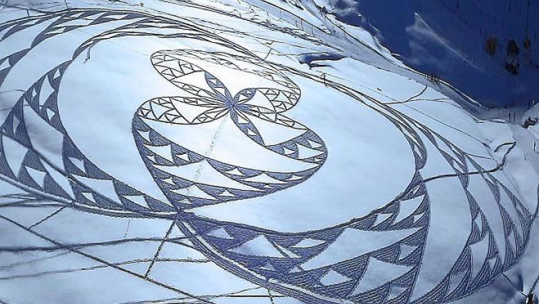 FOTO VIDEO Arta in zapada. Un schior realizeaza figuri geometrice gigantice in munti si pe suprafata lacurilor inghetate Imagine