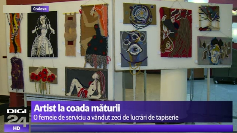 FOTO VIDEO O femeie de serviciu isi descopera talentul: A vandut 12 lucrari de tapiserie si expune la Filarmonica Craiova Imagine