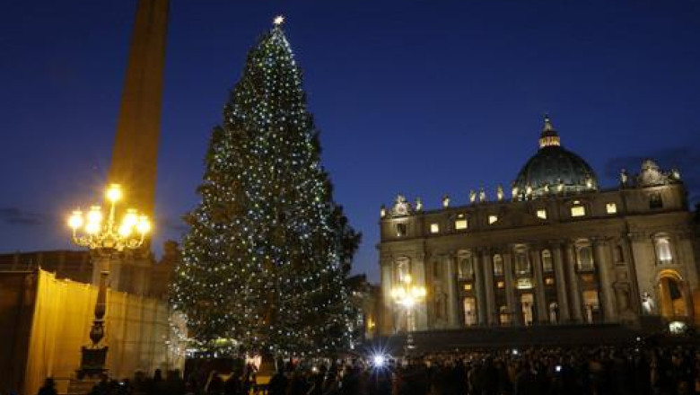 FOTO VIDEO. S-au aprins luminile de Craciun in bradul de la Vatican  Imagine