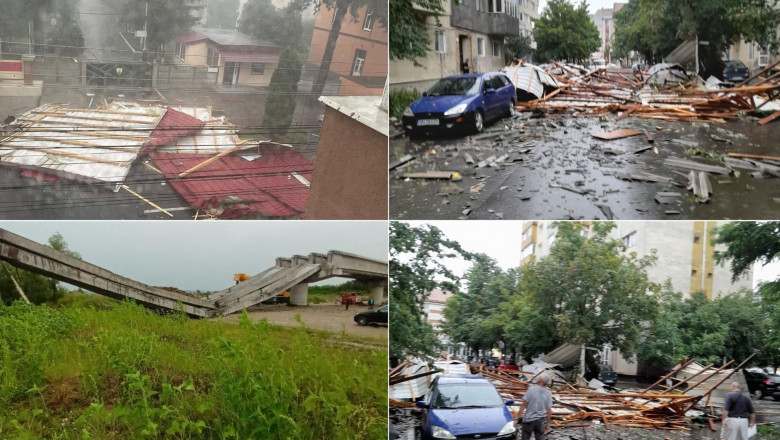 Furtuna puternica in Bistrita. Un pod s-a prabusit, copaci cazuti peste masini si acoperisuri luate de vant Imagine