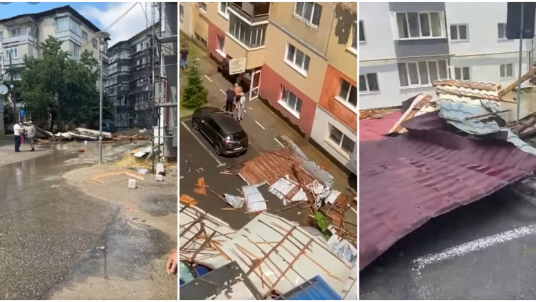 Furtuni in tara: Acoperisuri luate de vant in Salaj. Container in care se afla o persoana, rasturnat. O femeie a fost ranita in Timis Imagine