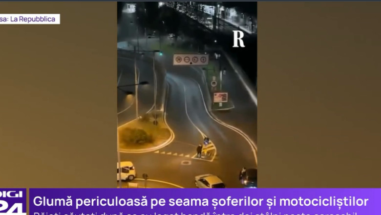 Gluma proasta in Italia. Mai multi copii au legat o banda intre doi stalpi intr-un sens giratoriu si i-au pus in pericol pe soferi Imagine