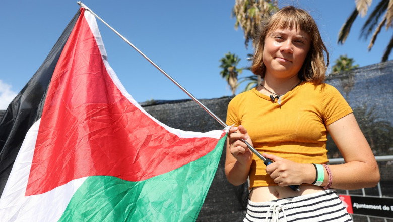 Greta Thunberg pleaca din nou spre Gaza, la bordul unei flotile cu ajutor umanitar care vrea sa sparga blocada israeliana Imagine