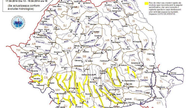 HARTA. Atentionarea cod galben de inundatii a fost extinsa si prelungita pana sambata Imagine
