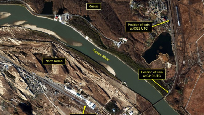 Imagini din satelit cu trenul "cu daruri" de la Kim pentru Putin. Sunt suspiciuni ca ar fi plin cu armament Imagine