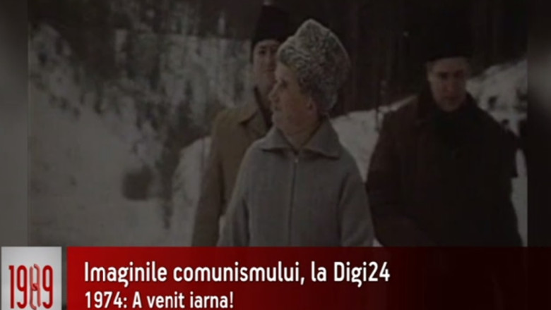 Imagini document. 1974. Elena si Nicolae Ceausescu se bucura de venirea iernii Imagine