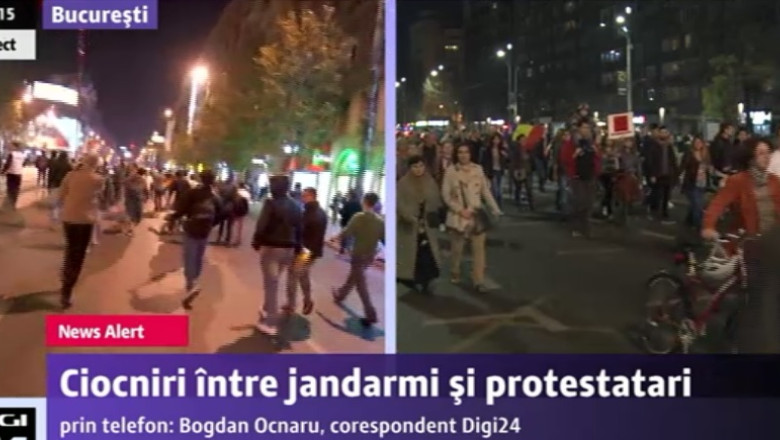 IMAGINI. Mars cu incidente in Capitala. Imbranceli intre protestatarii fata de proiectul Rosia Montana si jandarmi Imagine