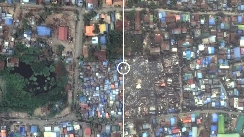 Inainte si dupa. Imagini din satelit cu dezastrul lasat in urma de cutremurul din Myanmar. Mii de cladiri au fost distruse Imagine