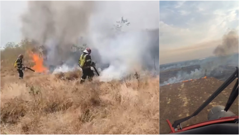 Incendii puternice de vegetatie in Romania: 1.000 de hectare de teren au ars in Tulcea. Interventie cu elicoptere Black Hawk Imagine