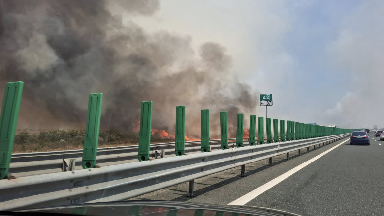 Incendiu de vegetatie langa Autostrada Soarelui: pompierii intervin cu mai multe autospeciale. Traficul rutier, oprit Imagine