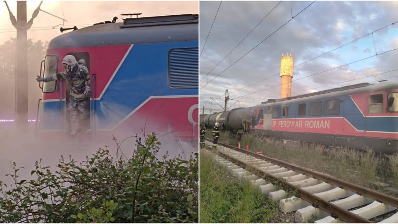 Incendiu la locomotiva unui tren cu 36 de vagoane care transporta titei. Au intervenit pompierii din Prahova Imagine