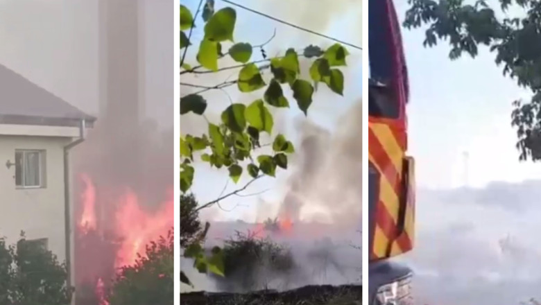 Incendiu puternic la marginea orasului Galati. Pompierii au evitat extinderea flacarilor la locuintele din zona Imagine