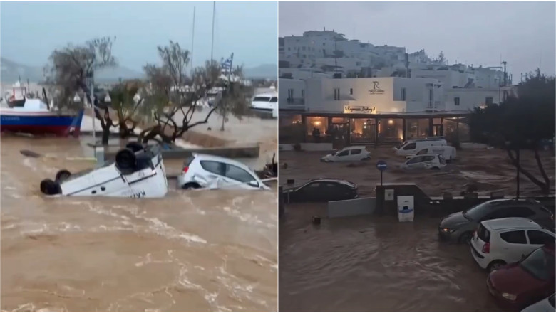 Inundatii de proportii pe insula Paros din Grecia. Pagube semnificative: masini luate de ape, case si magazine distruse Imagine