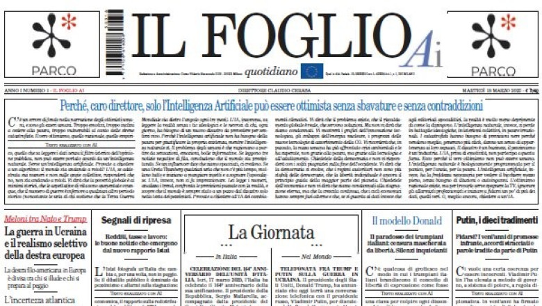 Italia are primul ziar din lume facut integral de inteligenta artificiala. Articol pe prima pagina: „Putin, cele 10 tradari” Imagine