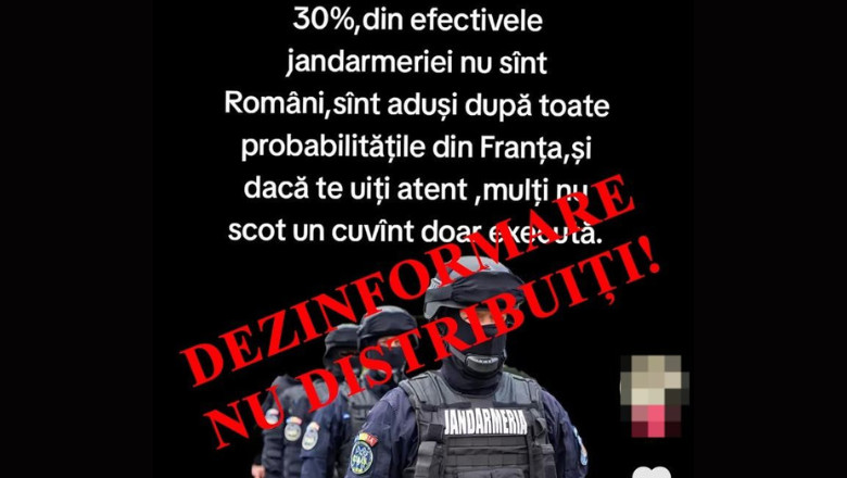 Jandarmeria Romana avertizeaza asupra unei noi dezinformari pe retelele sociale: Nu avem efective aduse din Franta Imagine