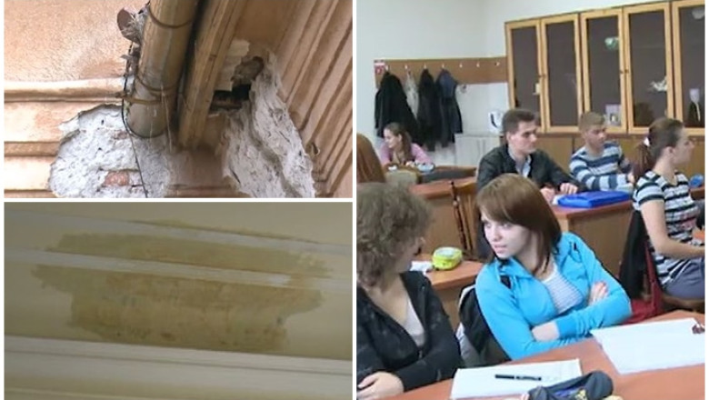 La Colegiul National ”C.D. Loga” Timisoara se invata printre picaturi. La propriu! Imagine