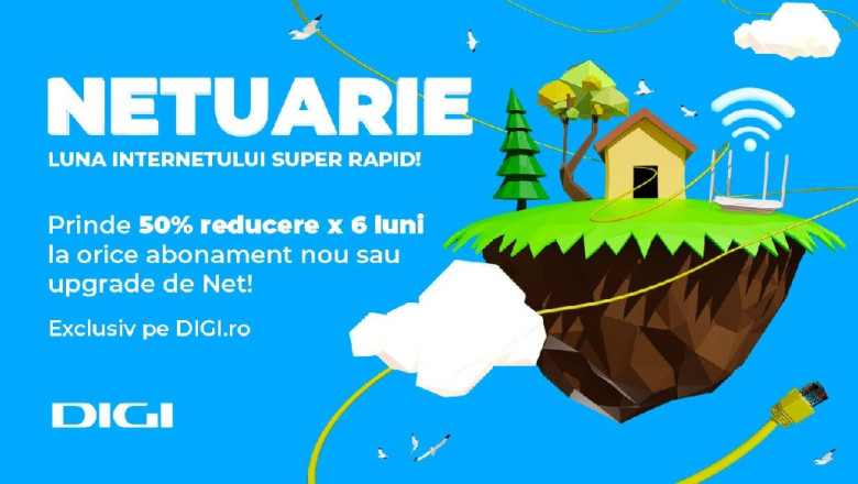 La DIGI, „Netuarie” se intoarce cu o promotie de 50% la abonamentele de internet, in prima jumatate de an Imagine