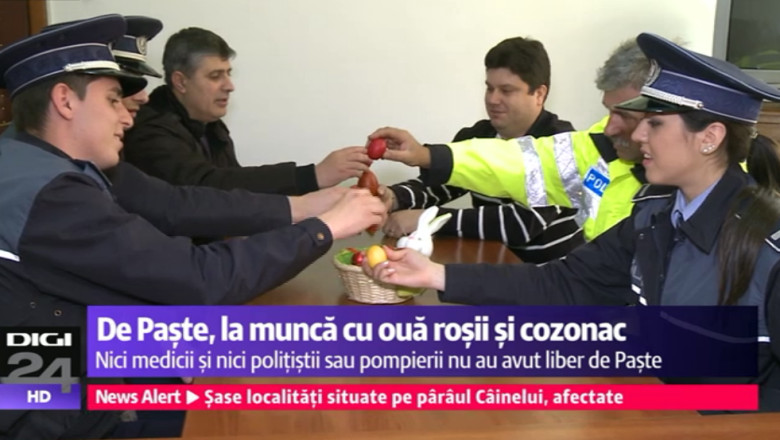 La serviciu, cu oua rosii si cozonac. Medicii, politistii si soferii de pe transportul in comun lucreaza de Paste Imagine