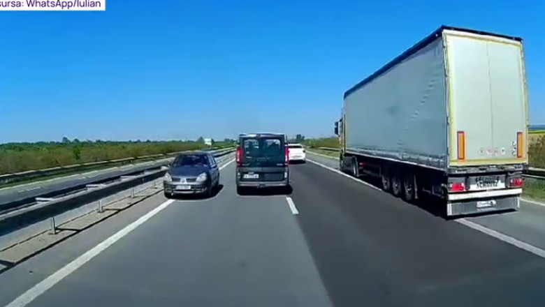La un pas de tragedie: O masina a fost filmata pe contrasens pe A1. Un sofer a evitat impactul la limita Imagine