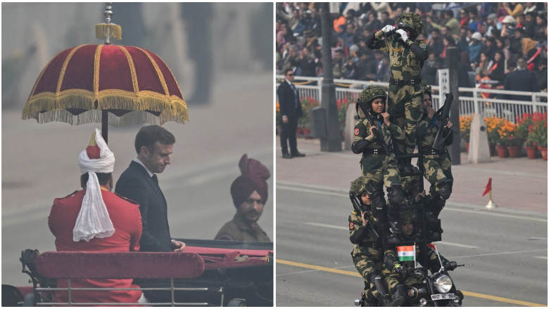 Macron a fost plimbat cu caleasca la uriasa parada militara de la New Delhi. Presedintele Frantei a fost invitat de onoare Imagine