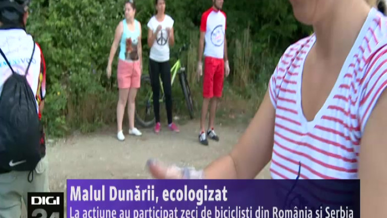 Malul Dunarii, ecologizat. La actiune au participat zeci de biciclisti din Romania si Serbia Imagine