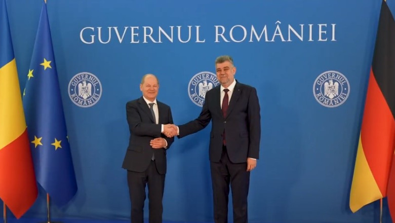 Marcel Ciolacu l-a primit pe Olaf Scholz la Palatul Victoria. Cei doi au discutat despre aderarea completa a Romaniei la Schengen Imagine