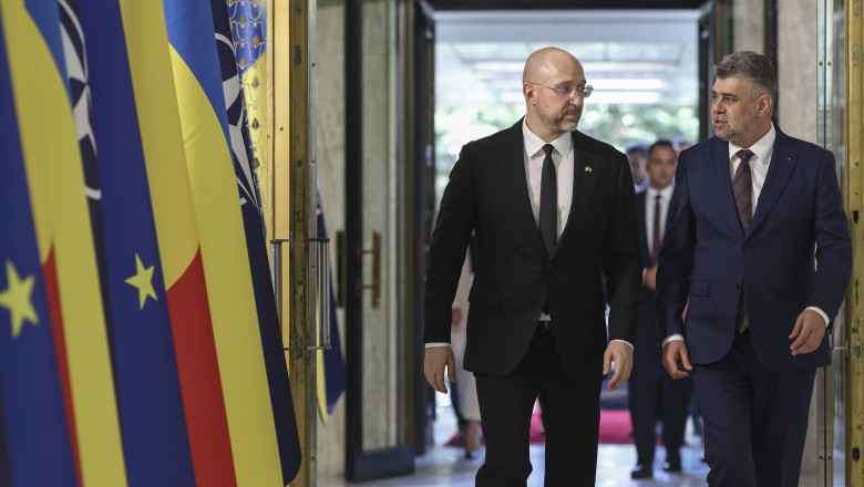 Marcel Ciolacu l-a primit pe premierul Ucrainei la Palatul Victoria. Cei doi au semnat o declaratie privind tranzitul marfurilor Imagine