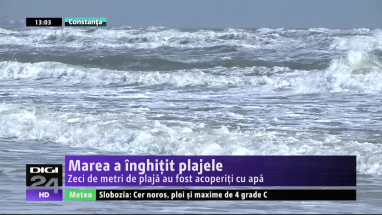 Marea a inghitit plajele. Zeci de metri de plaja au fost acoperiti cu apa Imagine