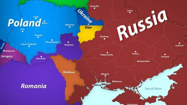 Medvedev publica o harta cu Ucraina dezmembrata si impartita intre Rusia, Polonia, Ungaria si Romania Imagine
