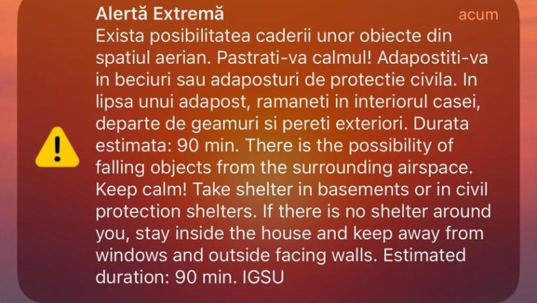 Mesaj Ro-Alert primit de locuitorii din apropiere de granita cu Ucraina. Pericol de cadere a unor „obiecte din spatiul aerian” Imagine