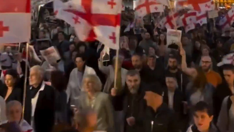 Mii de georgieni au iesit pe strazile din Tbilisi, de Ziua Independentei, intr-o manifestatie pro-UE