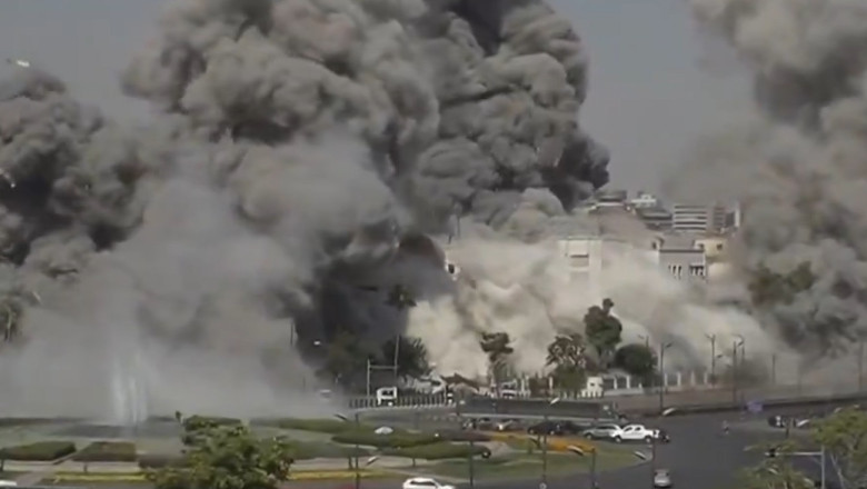 Momentul in care Israelul bombardeaza Ministerul Apararii din Damasc a fost surprins in direct de catre o televiziune Imagine