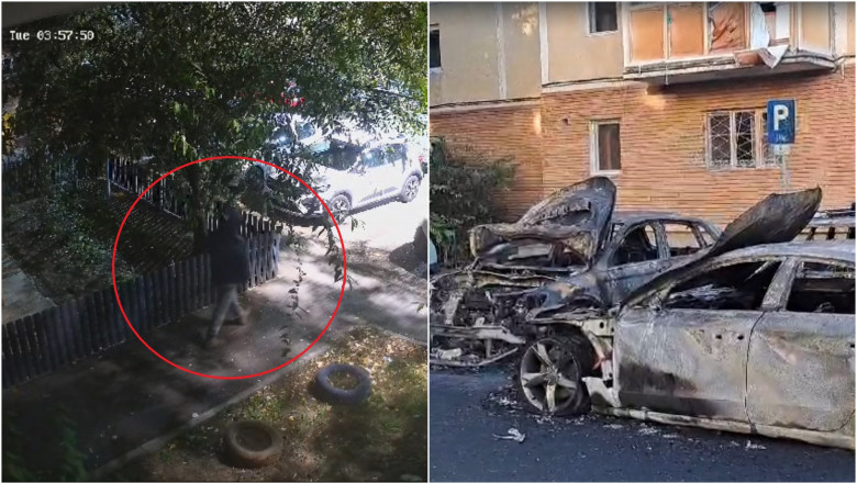 Momentul in care un individ arunca un cocktail Molotov printre masini, in Arad. Anchetatorii iau in calcul o razbunare Imagine