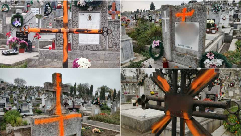 Morminte profanate pentru neplata taxelor la zi. Angajatii cimitirului au marcat crucile cu vopsea fosforescenta Imagine