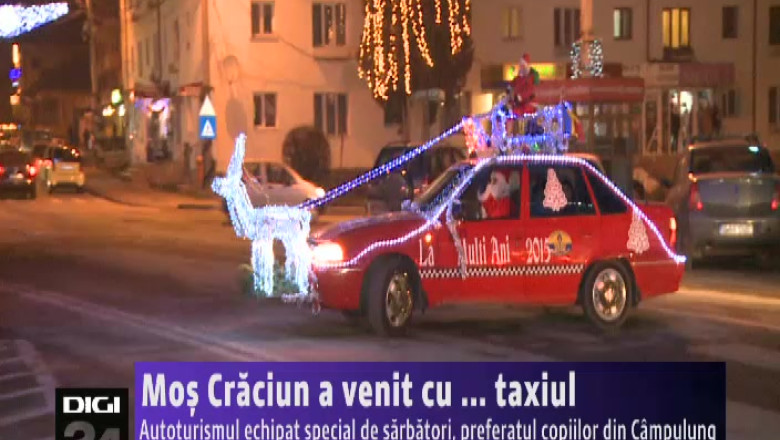 Mos Craciun a venit cu ... taxiul. Autoturismul echipat special de sarbatori, preferatul copiilor din Campulung Imagine