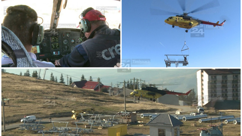 Muntele Mic are parte de investitii de milioane de euro. Operatiune spectaculoasa: instalatiile pe cablu, ridicate cu ajutorul elicopterului Imagine