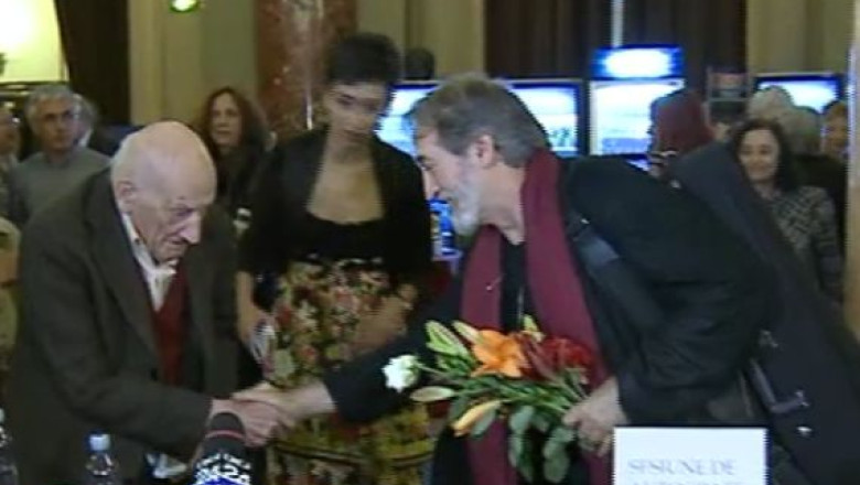 Neagu Djuvara si Jordi Savall, la Ateneu. Cei doi s-au intalnit pentre lansarea cartii in care sunt protagonisti Imagine