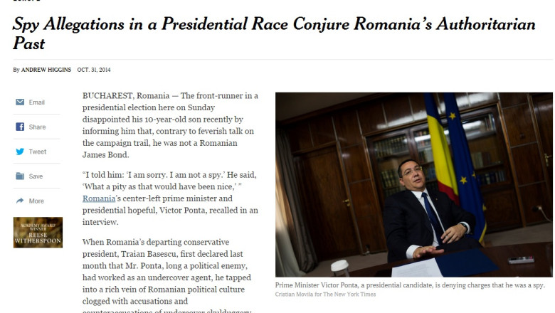 New York Times relateaza despre acuzatiile de spionaj din campania prezidentiala din Romania Imagine