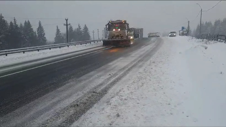 Ninsoare viscolita si strat de zapada pe Autostrada A1 Sibiu – Deva si drumurile din Bistrita-Nasaud, Maramures, Suceava Imagine