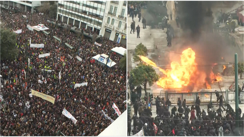 „Nu a fost un accident, a fost o crima”. Sute de mii de persoane protesteaza in Grecia, la doi ani dupa cel mai grav accident feroviar Imagine