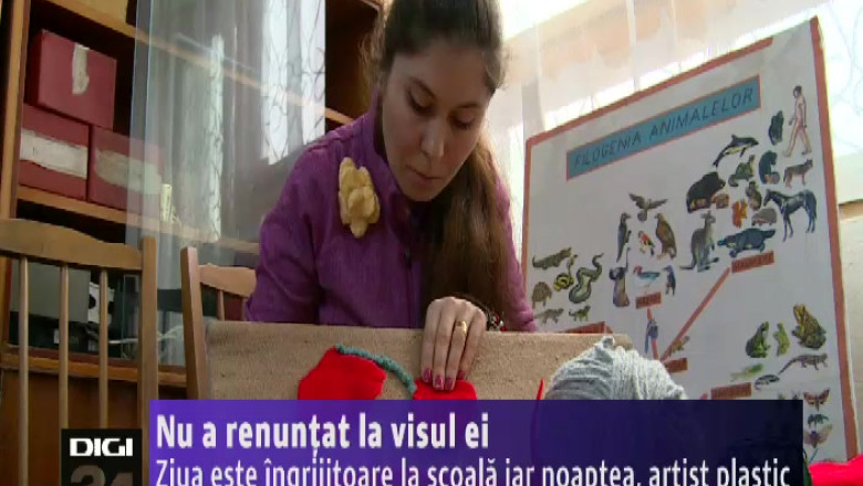 Nu a renuntat la visul ei. O tanara din Craiova este ziua ingrijitoare la scoala, iar noaptea, artist plastic   Imagine