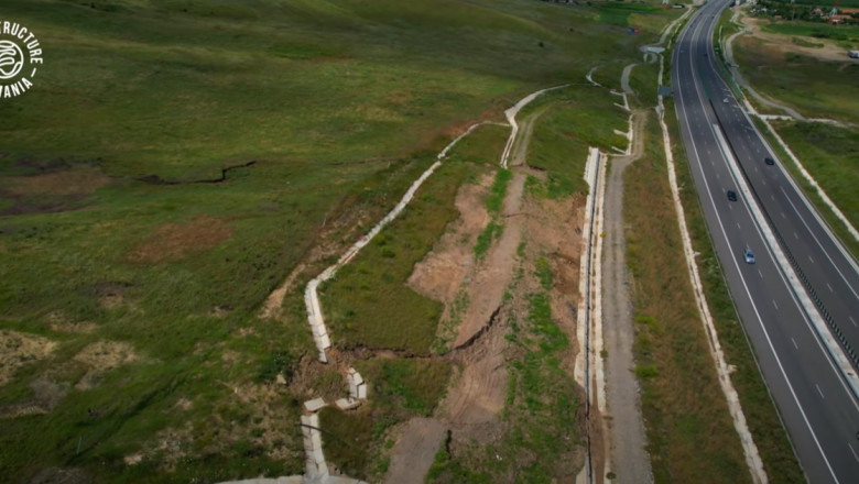 O portiune dintr-un deal aluneca spre autostrada Sebes-Turda. E aceeasi zona unde pamantul a mai luat-o la vale de cateva ori Imagine
