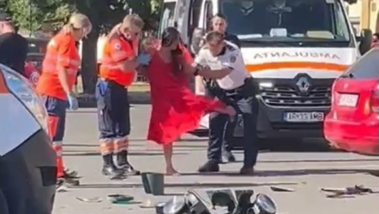 O soferita beata a produs un accident in care o alta femeie si doi copii au fost raniti. A fost incatusata dupa ce a facut scandal Imagine
