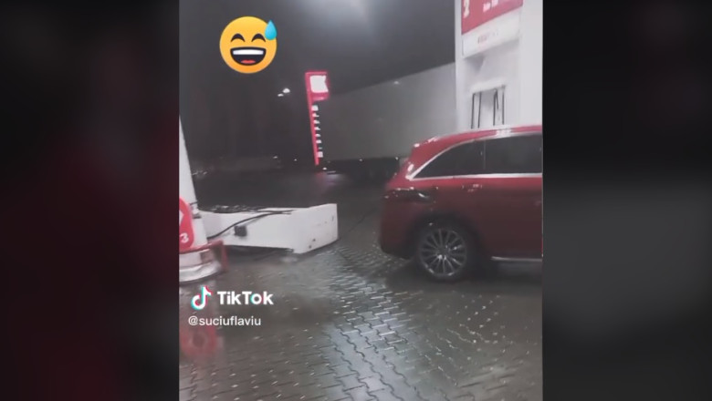 O soferita din Ploiesti a plecat din benzinarie cu tot cu pompa de alimentare. Imaginile surprinse de un martor au devenit virale Imagine
