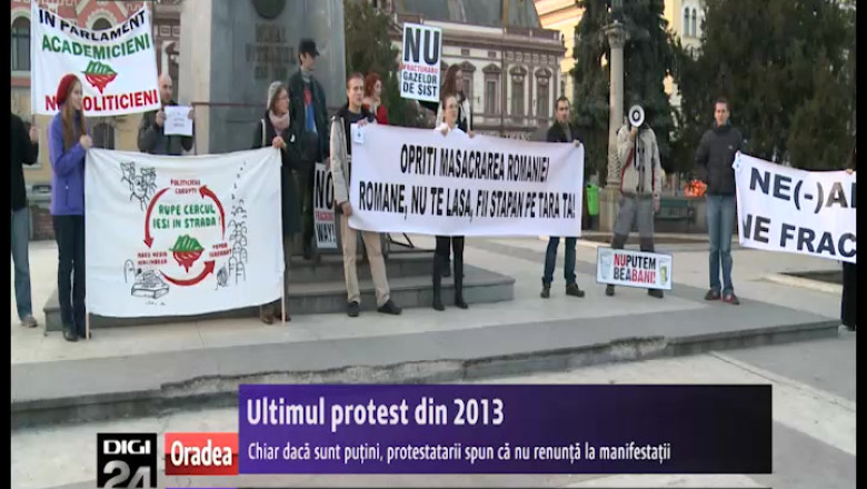 ORADEA. Protestatarii din Piata Unirii vor sa continue in 2014 actiunile impotriva proiectului Rosia Montana si a exploatarii gazelor de sist Imagine