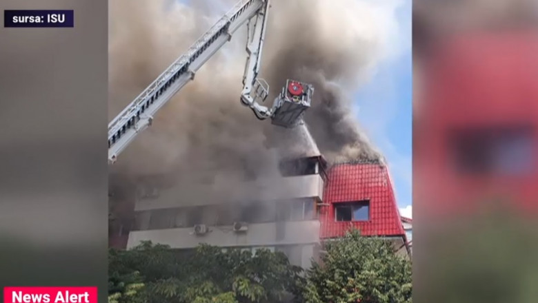 Panica, dupa un incendiu la mansarda unui bloc din Popesti Leordeni. Autoritatile au transmis mesaj RO-Alert Imagine
