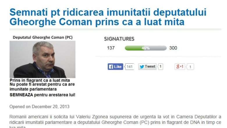 Peste o suta de romani din SUA solicita ridicarea imunitatii deputatului Gheorghe Coman Imagine