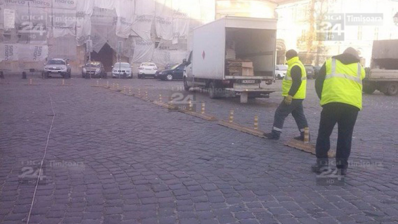 Piata Unirii din Timisoara: a inceput amenajarea locurilor de parcare si traseului auto Imagine